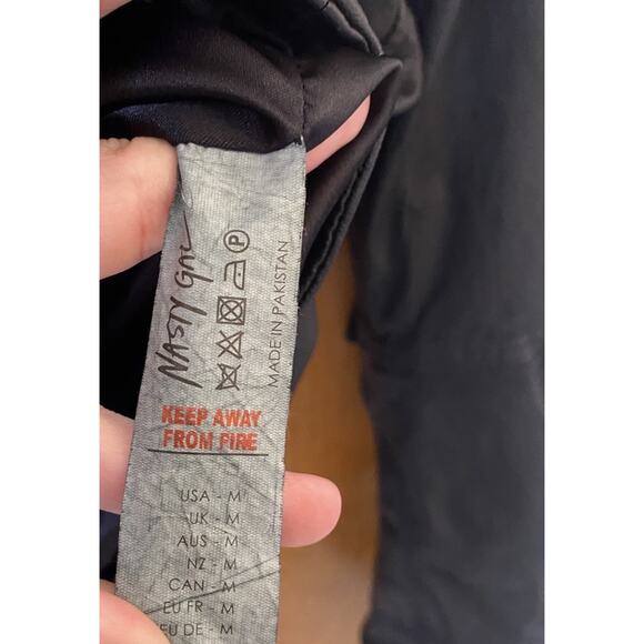 Nasty Gal Real Leather Biker Motorcycle Jacket Fringe Buckle Belt Moto Sz M - Picture 7 of 9